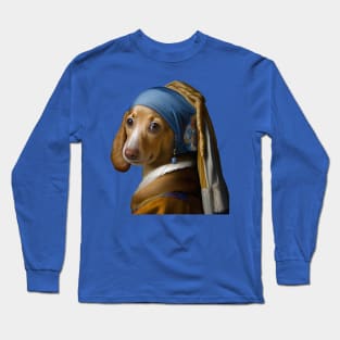 Dachshund With The (Blue) Pearl Earring Long Sleeve T-Shirt